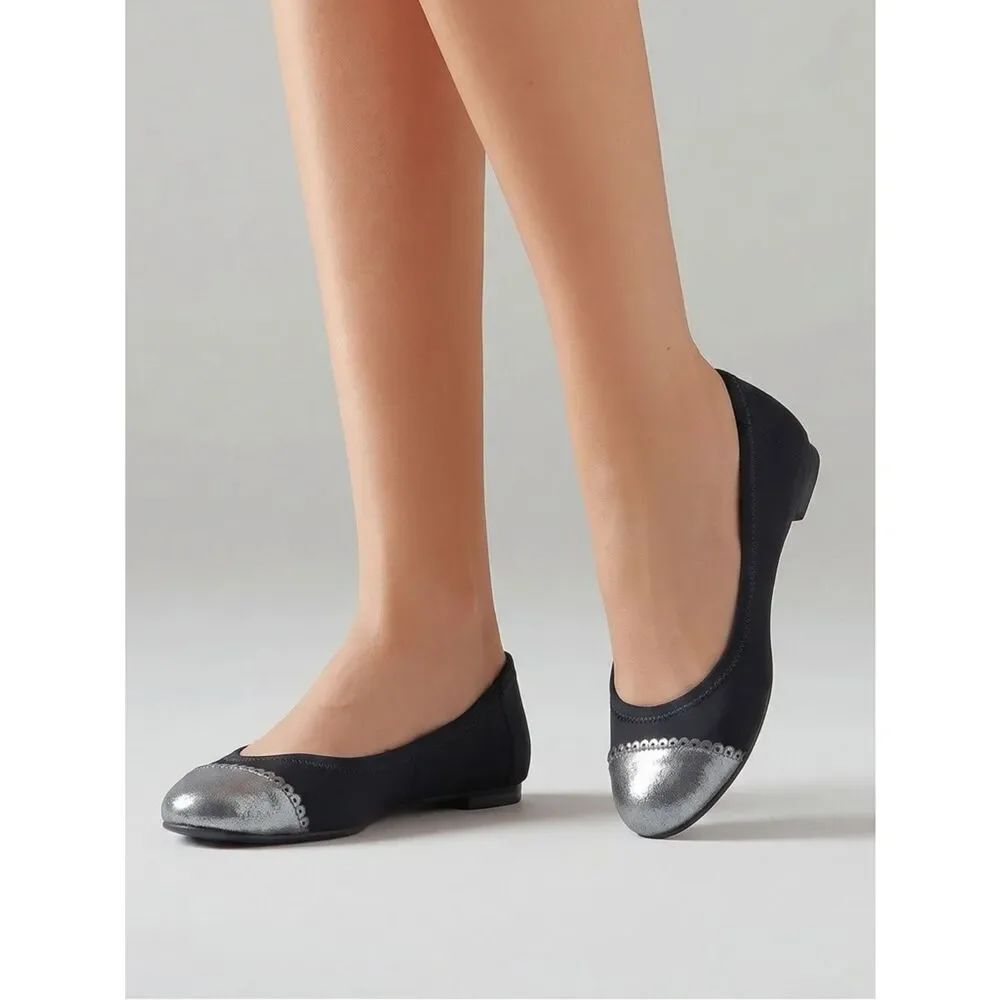 JACK ROGERS | Black Ballet Flats Silver Cap Toe 7